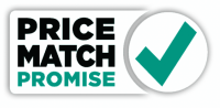 Graphic featuring the text 'Price Match Promise' in bold black and teal font with a large teal checkmark inside a white circle